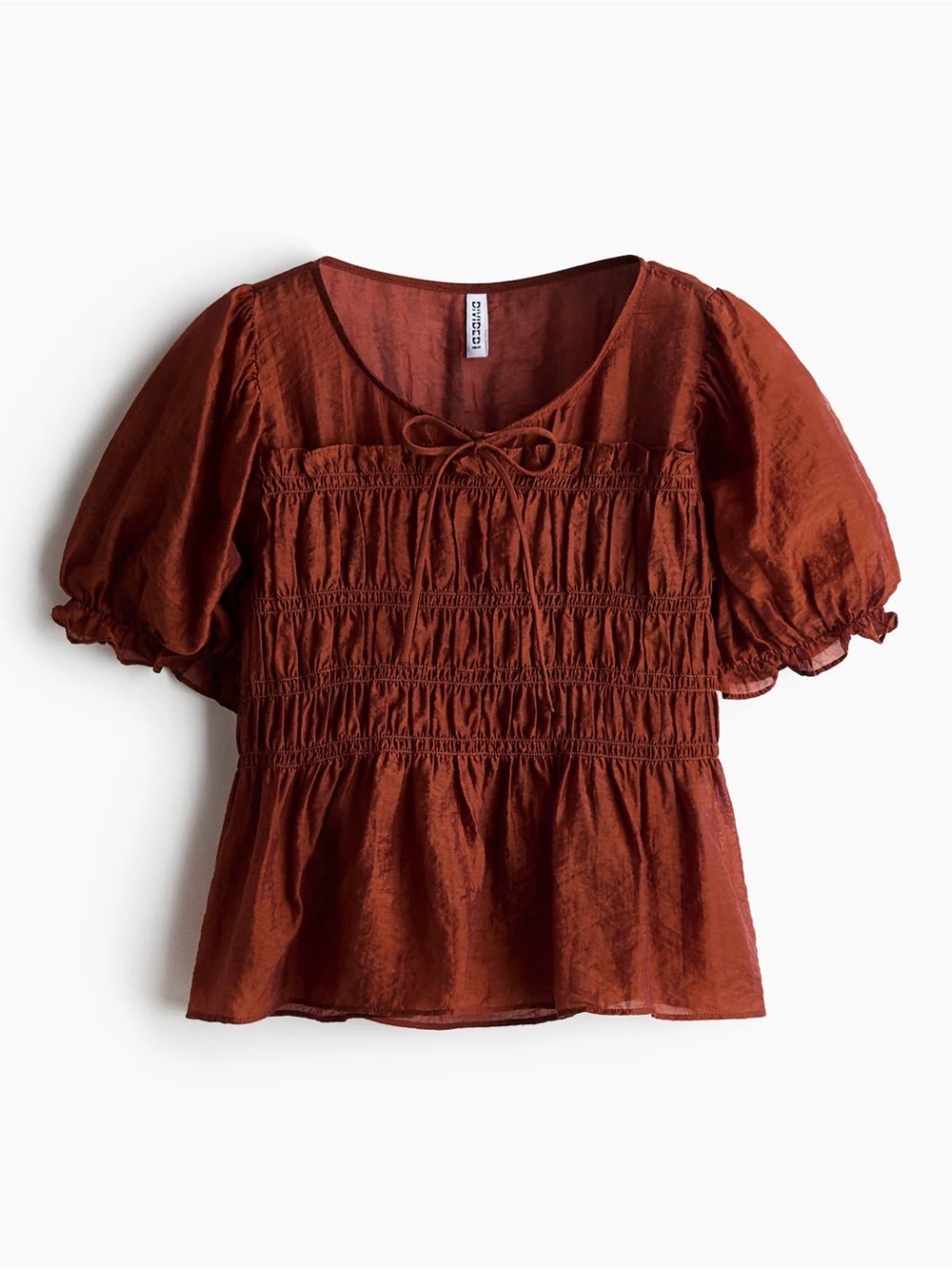 NWT H&M • Rust Smocked Puff Sleeve Top